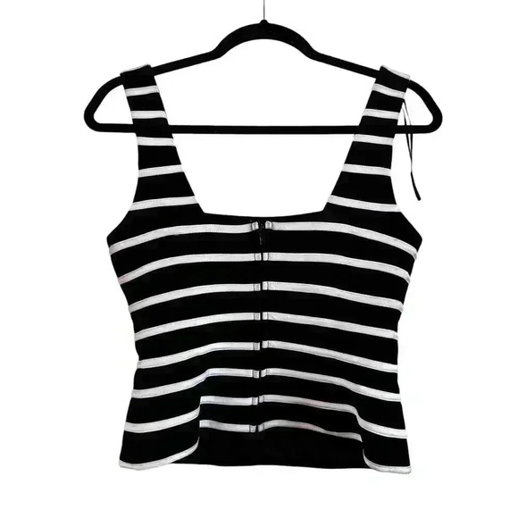 Vintage CACHE Womens White Black Square Neck Bustier Top Size 6 Evening Striped - Picture 3 of 5